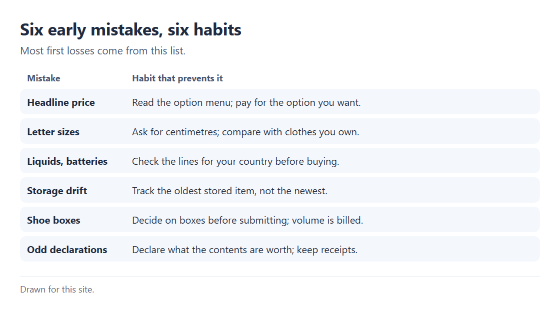 List of six common early mistakes when buying through an agent, each with the habit that prevents it