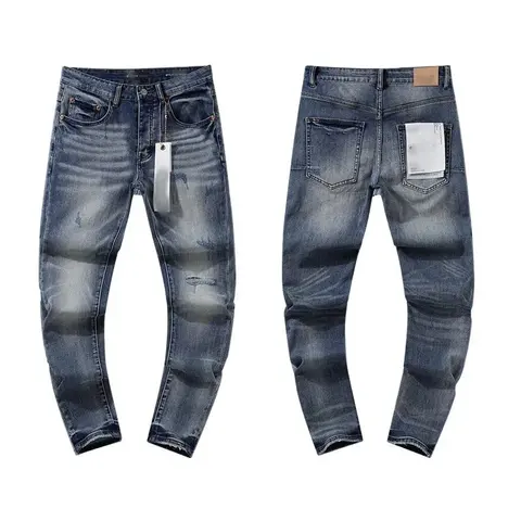 Front and back of faded slim jeans with whiskering and a leather back patch